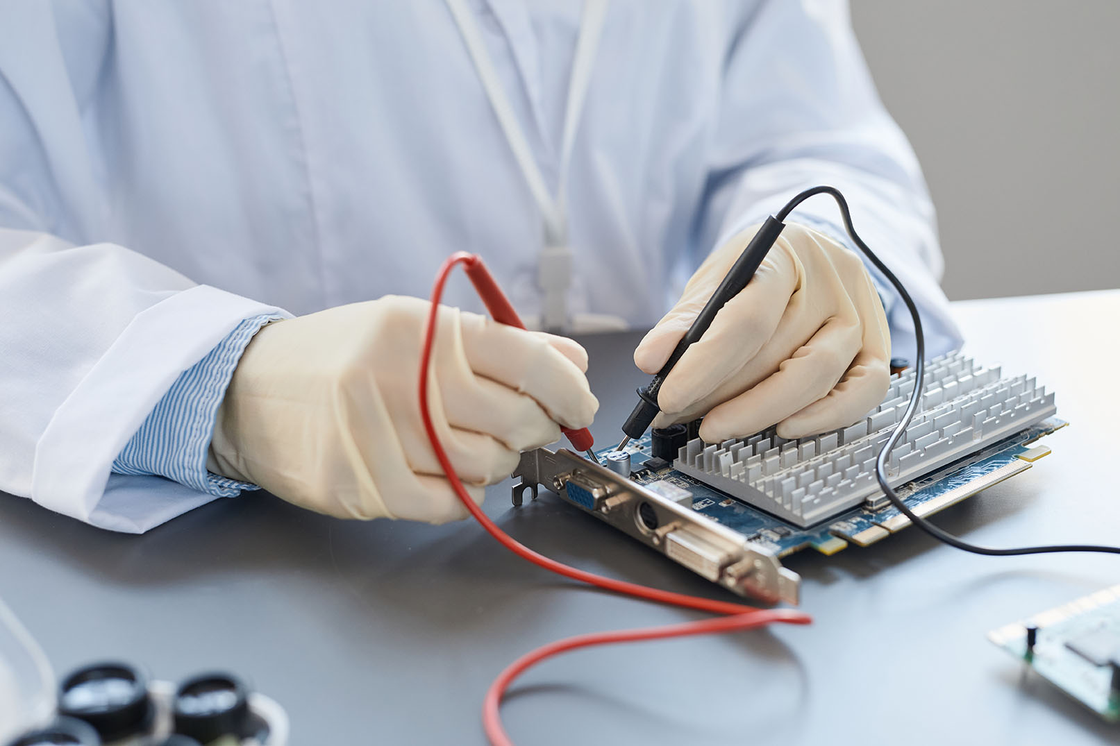 Engineer working with tech parts close up