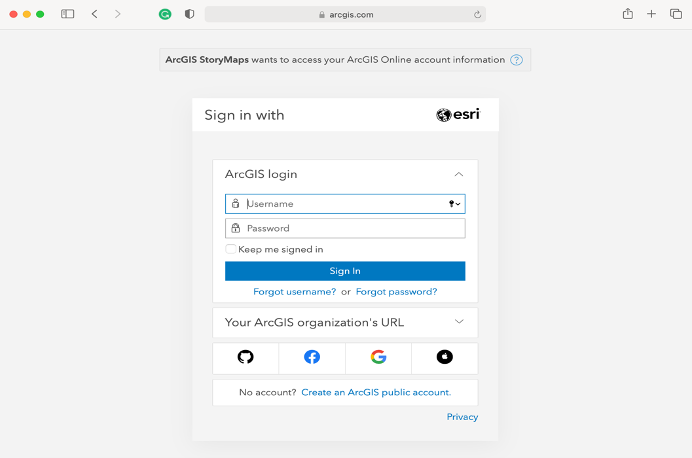 ArcGIS StoryMaps Create Account Image