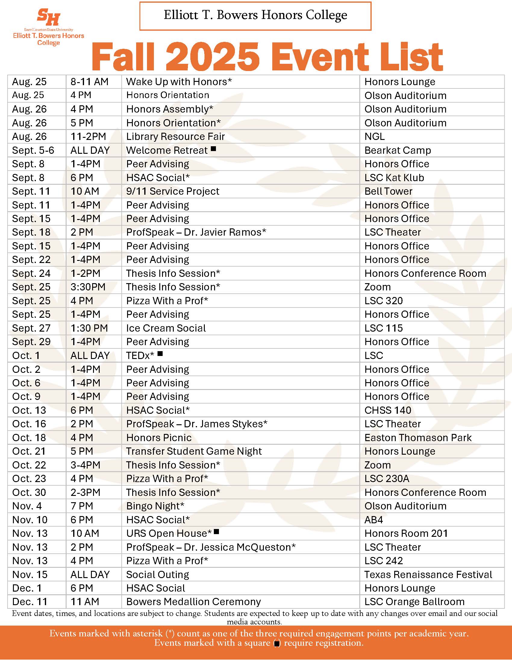 Photo of fall events calendar