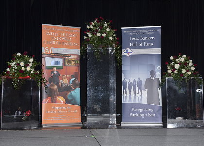 Stage setup with banking posters