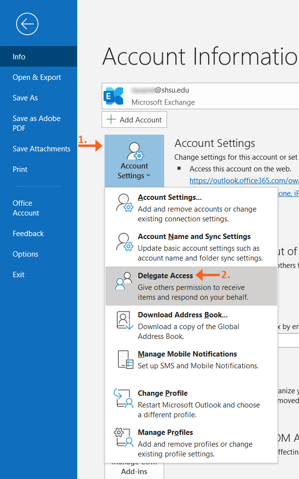 Outlook Granting Delegate Access