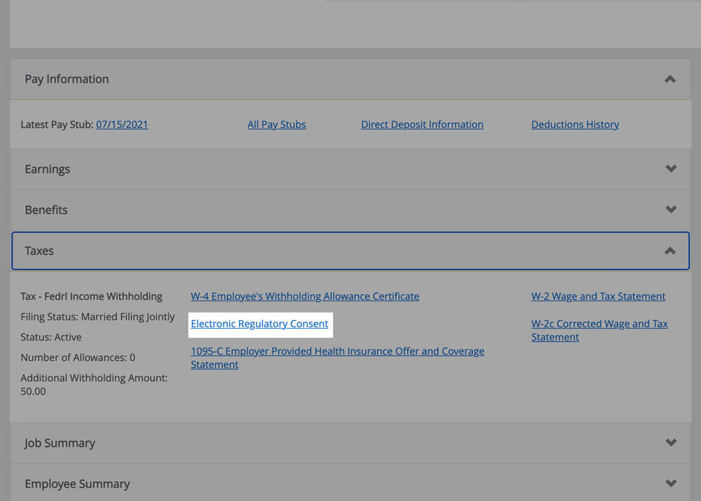 Electronic Regulatory Consent is located on the second column