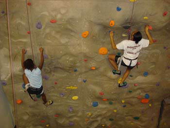 Students do wall climbing.