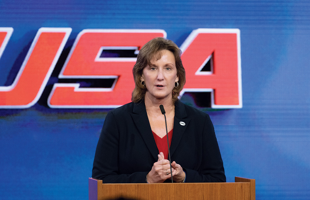 Judy MacLeod is the current commissioner for Conference USA.
